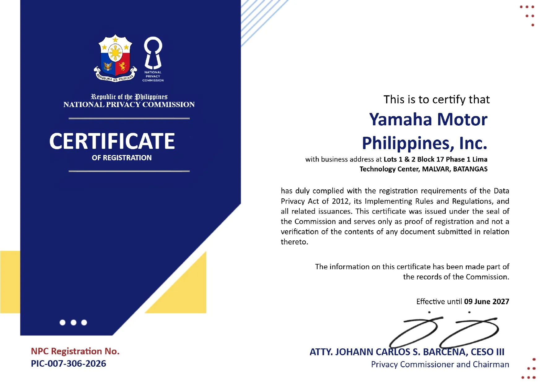 Privacy Certificate